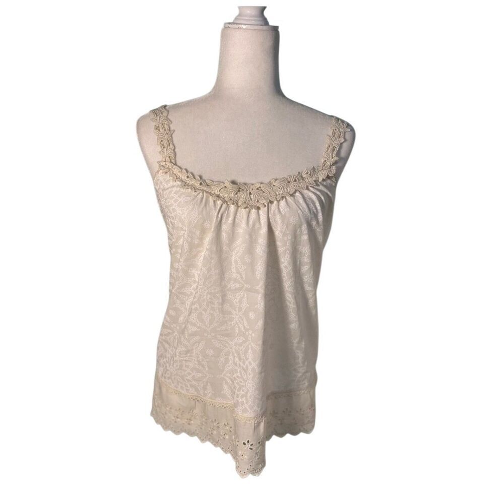 NWT Bennetton cream floral loose fit tank top with lace trim -S